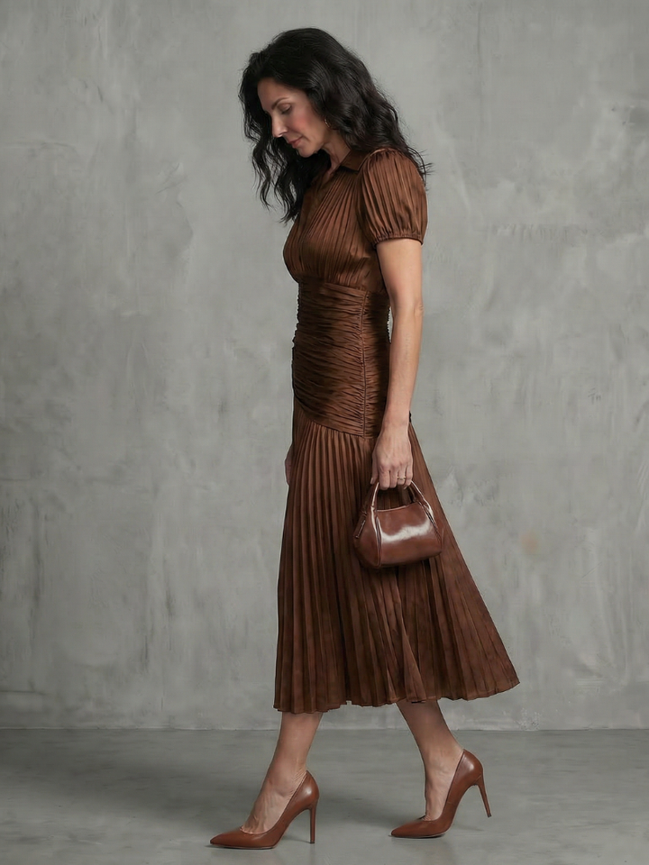 Theodora | Pleated Waistline Stripe Dress