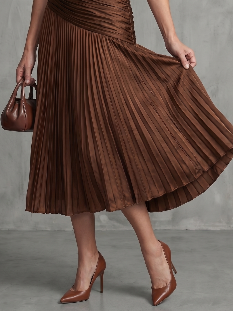 Theodora | Pleated Waistline Stripe Dress