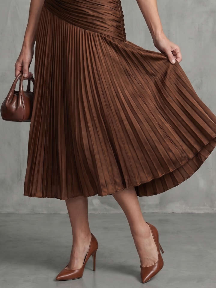 Theodora | Pleated Waistline Stripe Dress