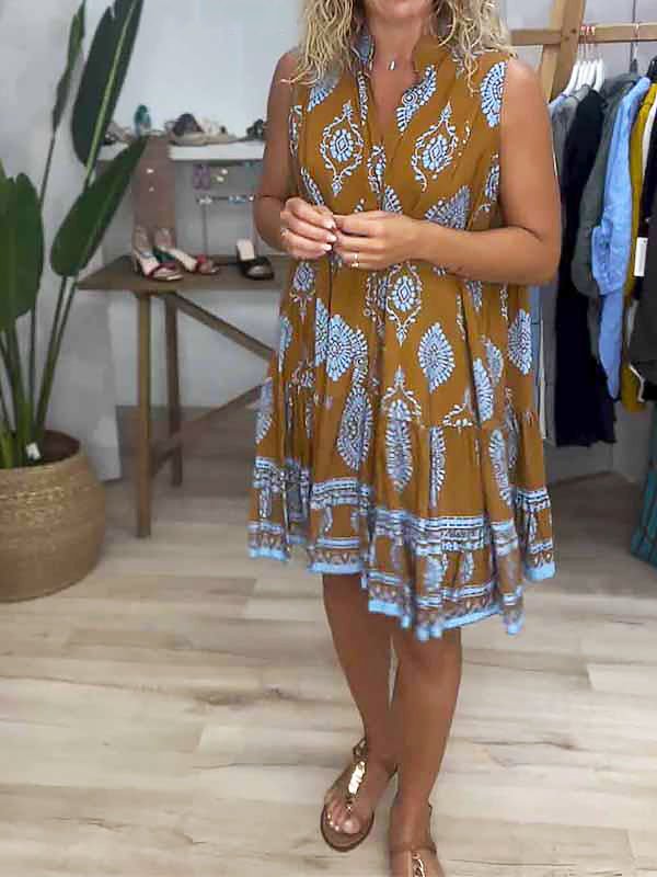 Millie | Women's Boho Printed Sleeveless Midi Dress