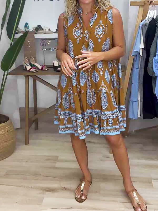 Millie | Women's Boho Printed Sleeveless Midi Dress