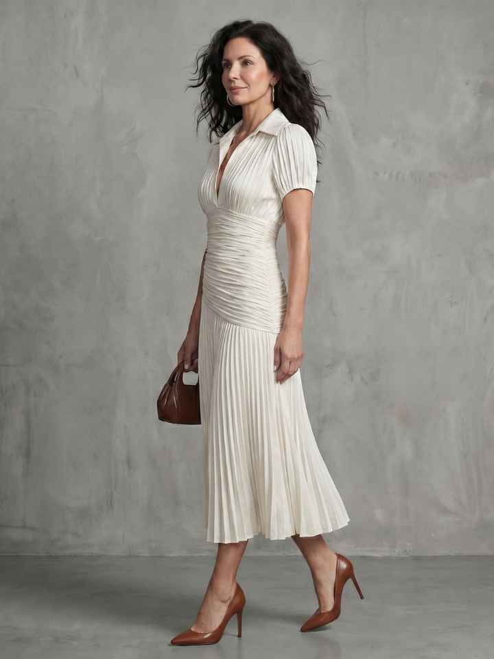 Theodora | Pleated Waistline Stripe Dress