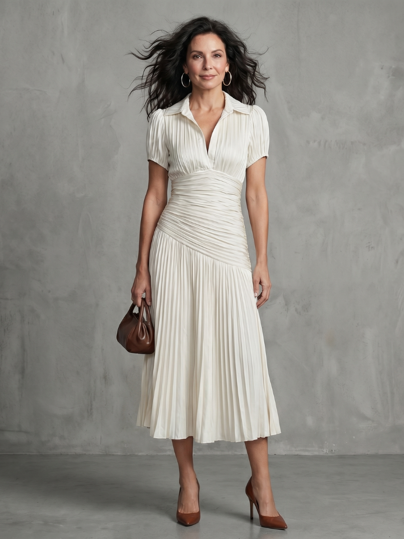 Theodora | Pleated Waistline Stripe Dress