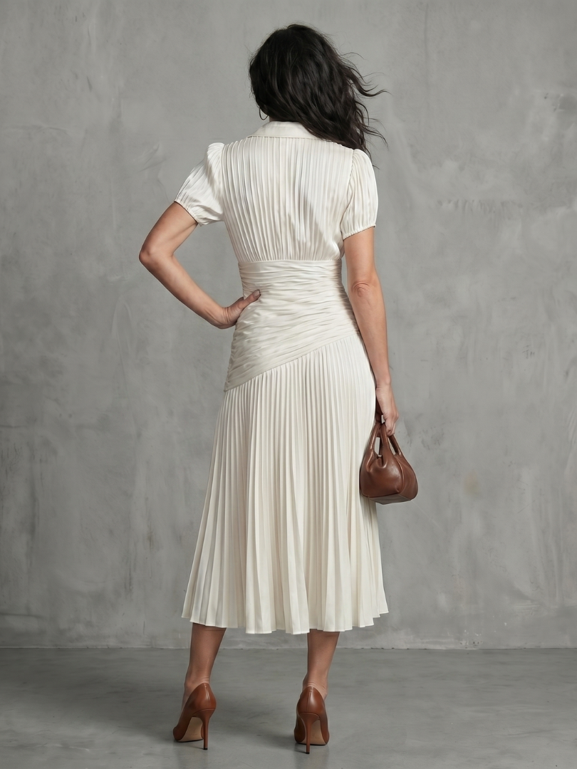 Theodora | Pleated Waistline Stripe Dress