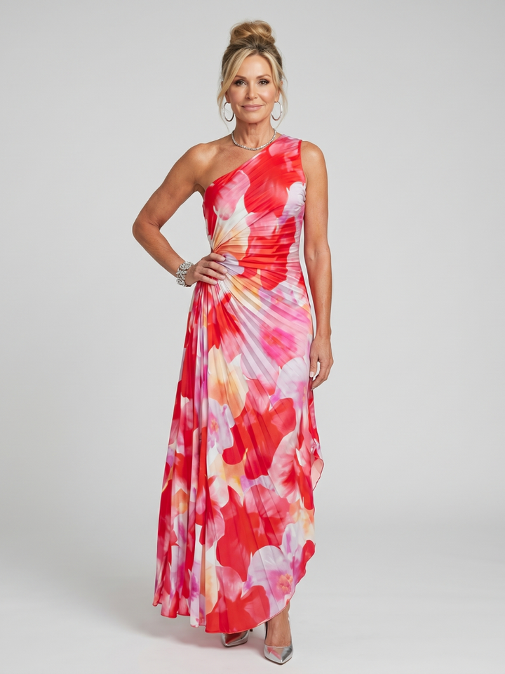 Taya | One Shoulder Pleated Bodice Dress