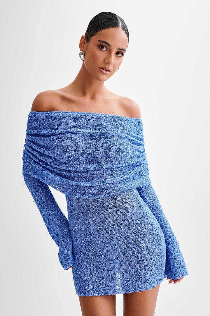 Giana | Off-Shoulder Knitted Mini Dress – Sheer Summer Look