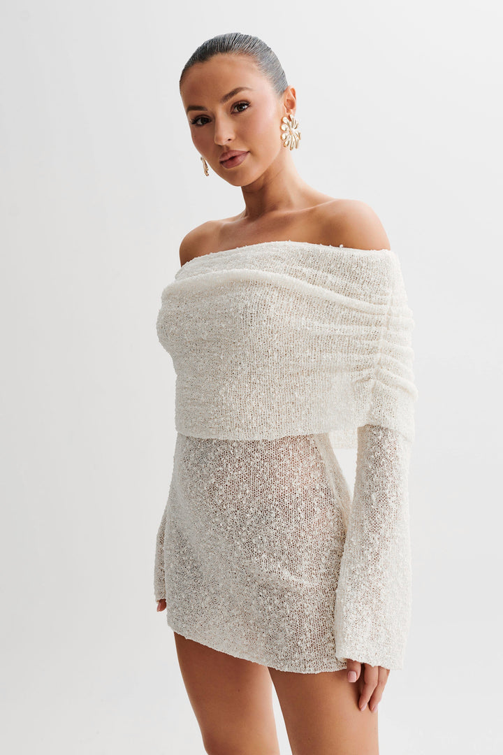 Giana | Off-Shoulder Knitted Mini Dress – Sheer Summer Look
