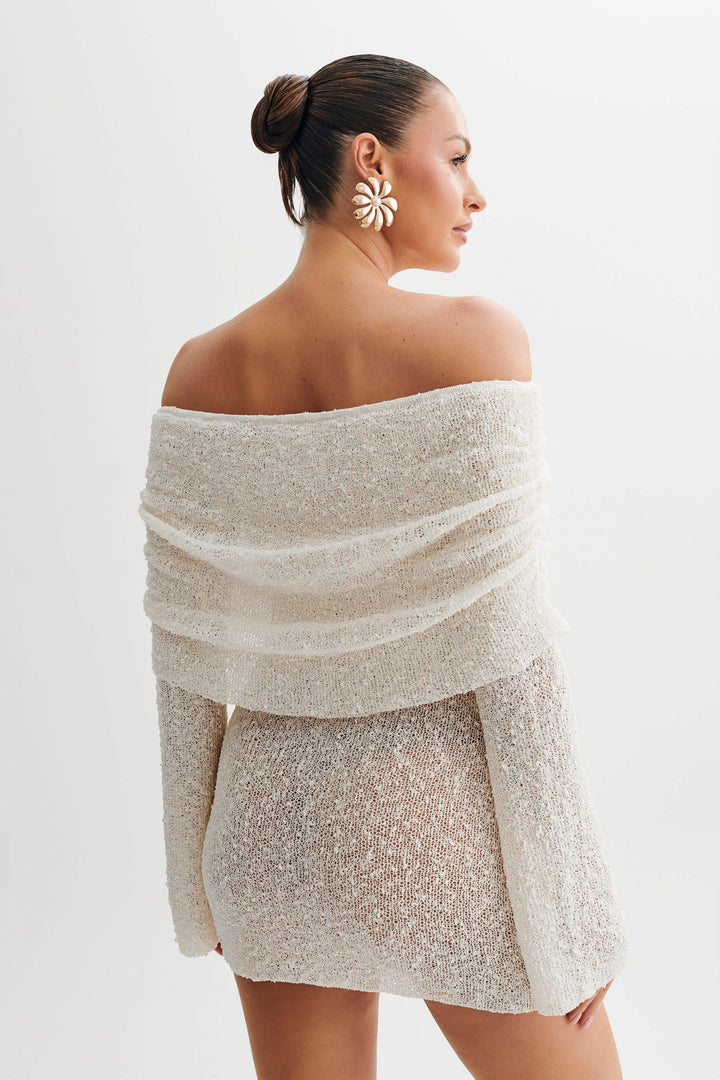 Giana | Off-Shoulder Knitted Mini Dress – Sheer Summer Look