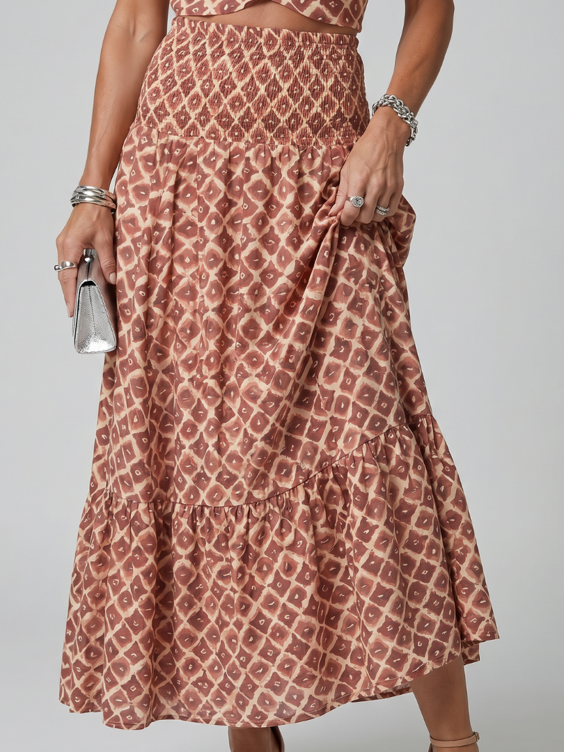 Amira | Cross Halter Geometric Print Cutout Dress