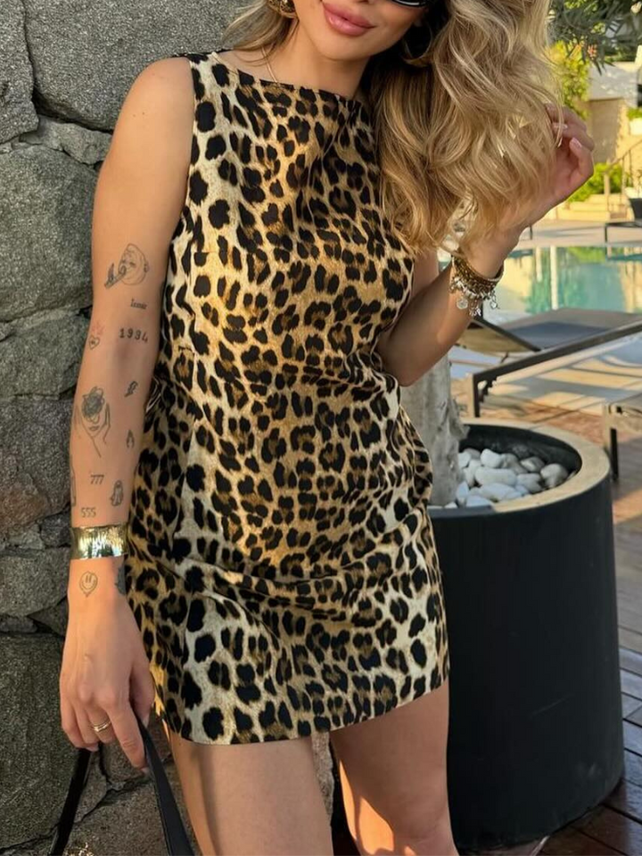 Oliva | Sleeveless Mini Dress with Leopard Print