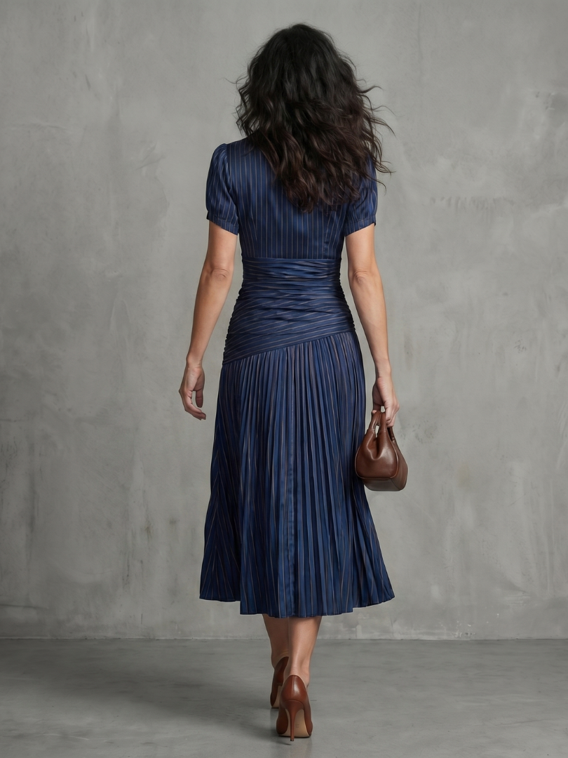 Theodora | Pleated Waistline Stripe Dress