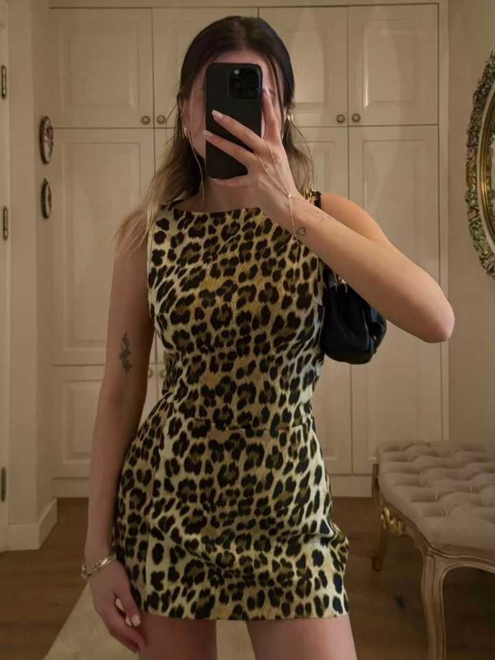 Oliva | Sleeveless Mini Dress with Leopard Print