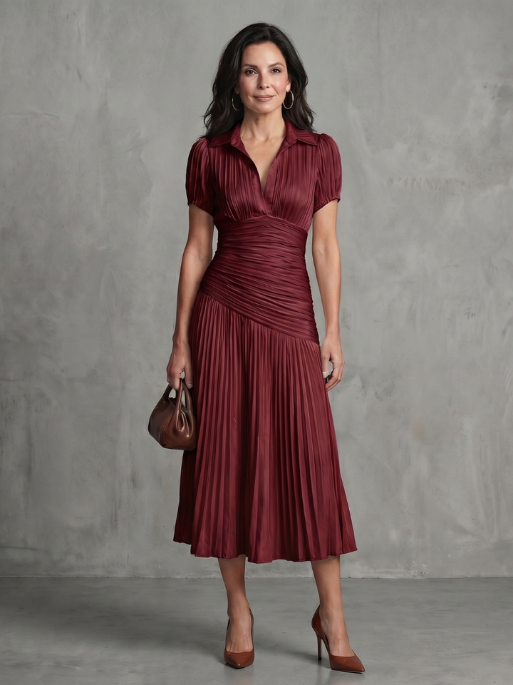 Theodora | Pleated Waistline Stripe Dress