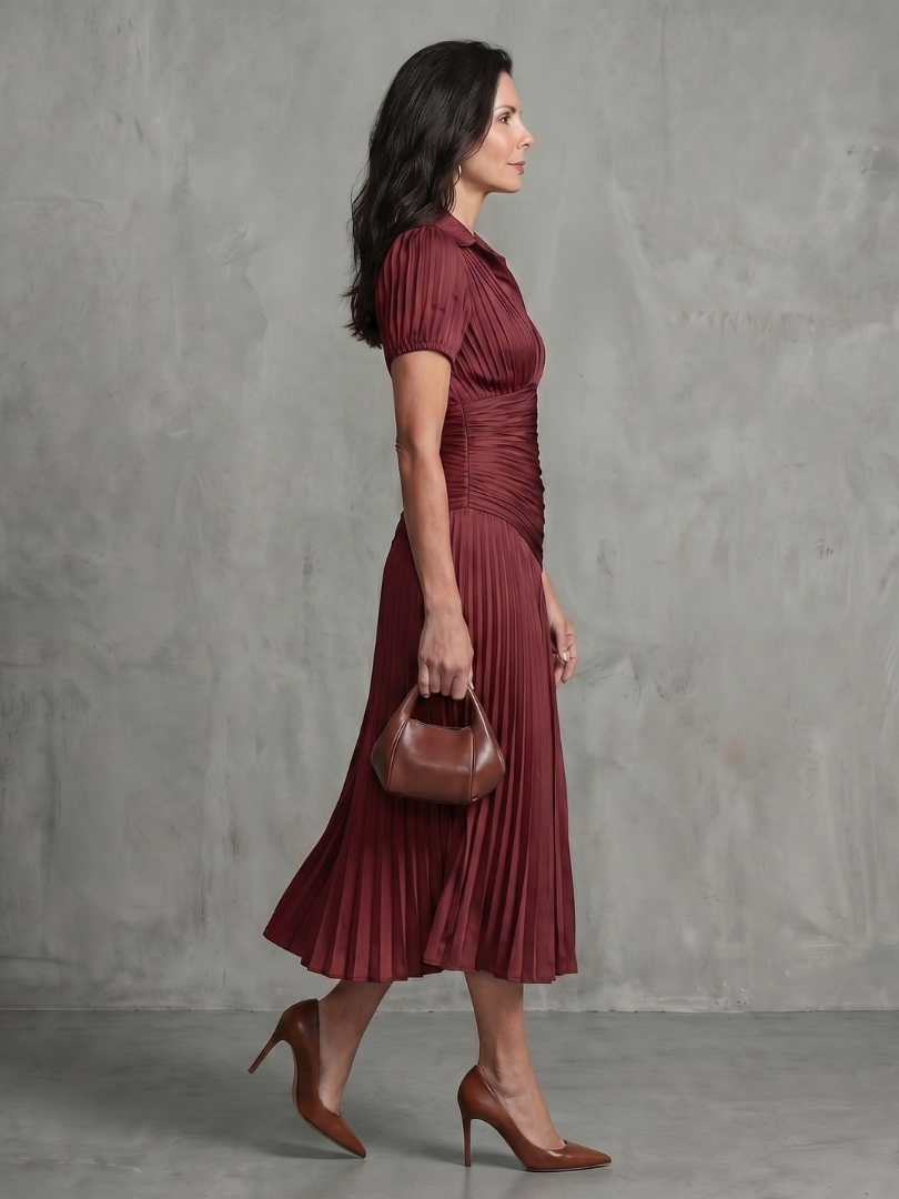 Theodora | Pleated Waistline Stripe Dress