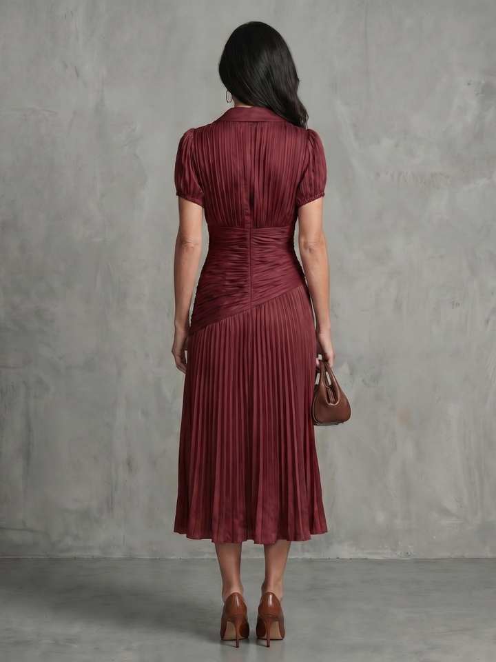 Theodora | Pleated Waistline Stripe Dress