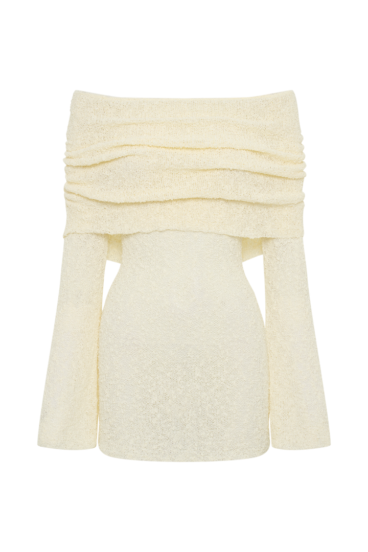 Giana | Off-Shoulder Knitted Mini Dress – Sheer Summer Look