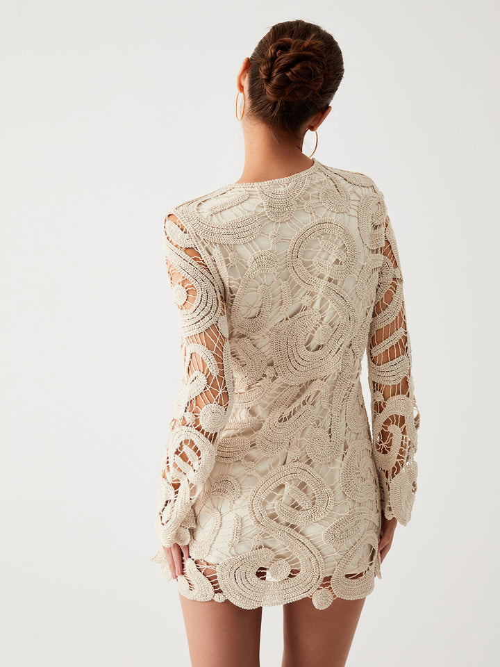 Pomida | Casual Crochet Mini Dress with Long Sleeves