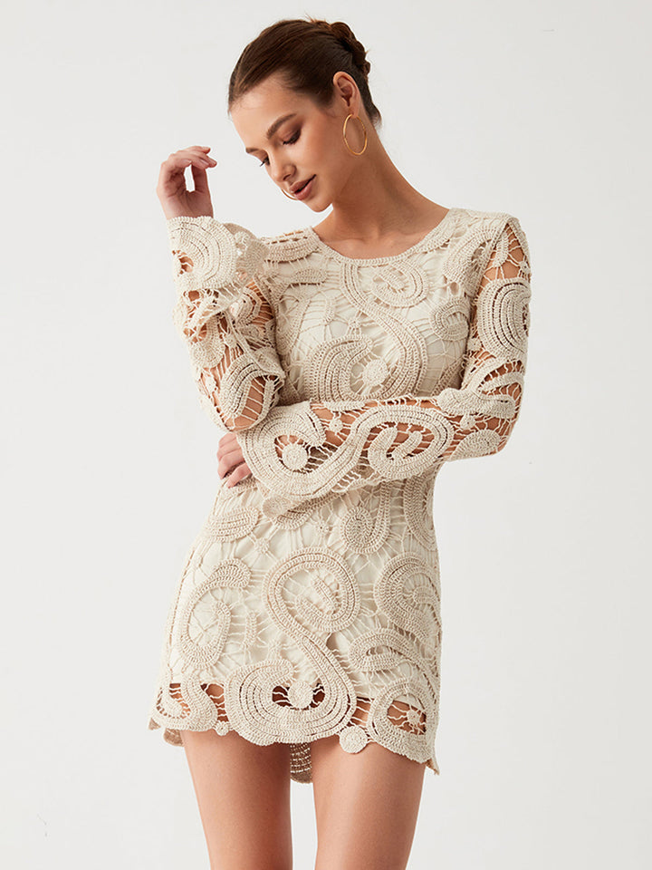 Pomida | Casual Crochet Mini Dress with Long Sleeves