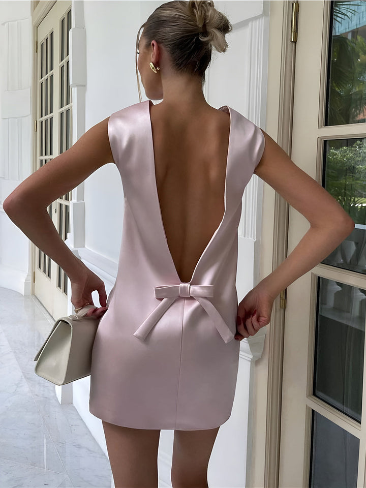 Amara | Satin Summer Dress with Open Back & Tie Detail