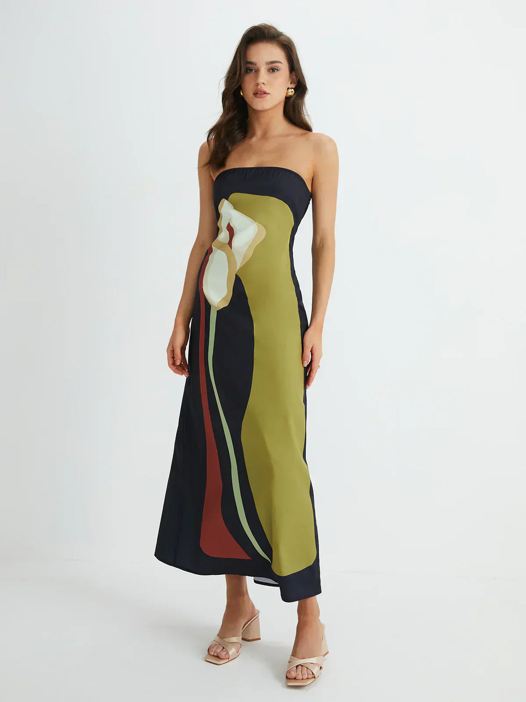 Chiara - Abstract Strapless Maxi Dress