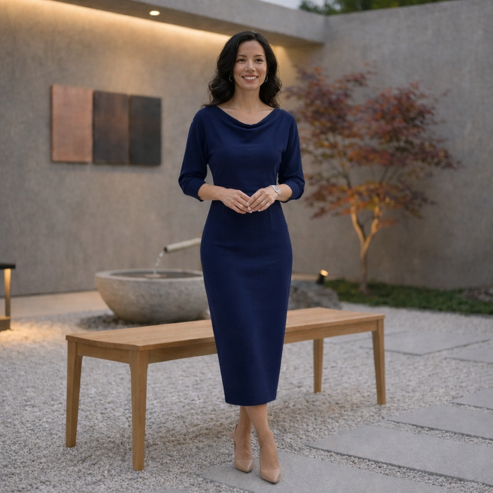 Sophia - Elegant 3/4 Sleeve Midi Dress