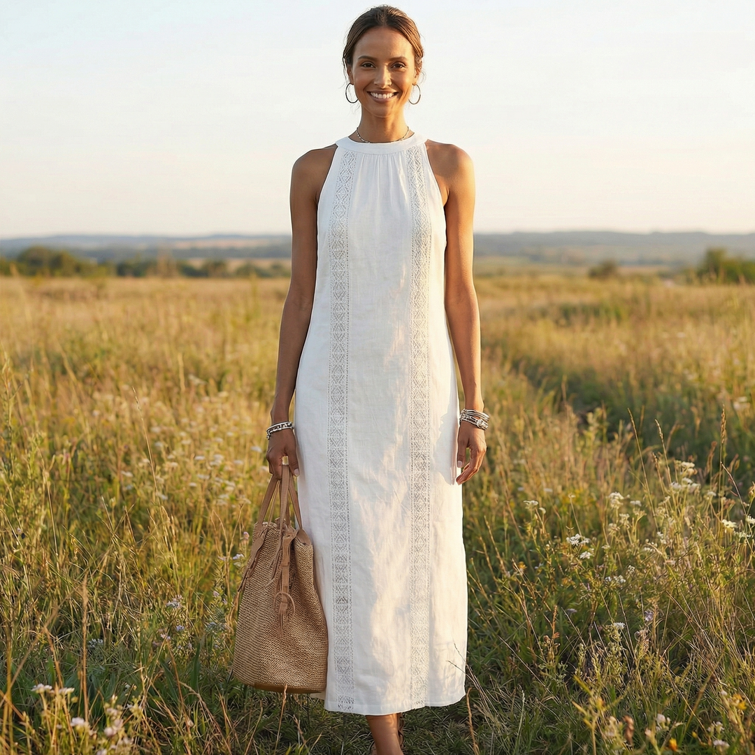 Jimena - Midi-length dress with a mandarin collar
