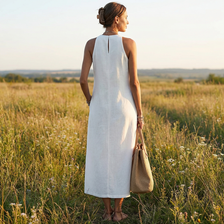 Jimena - Midi-length dress with a mandarin collar