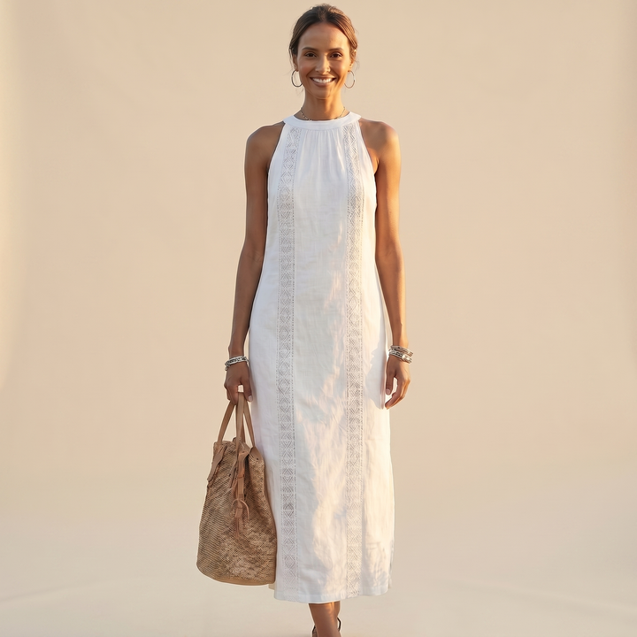 Jimena - Midi-length dress with a mandarin collar