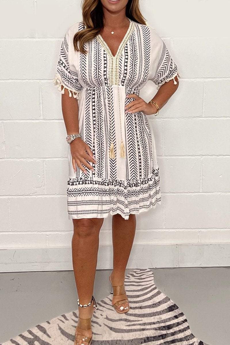 Emily | Women’s Boho Printed Tassel Midi Dress
