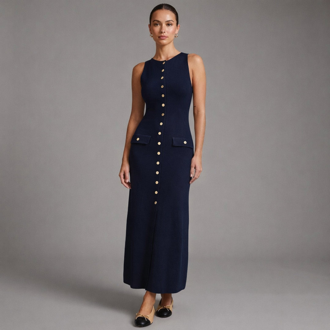 Bianca – Elegant Sleeveless Button-Up Bodycon Knit Maxi Dress
