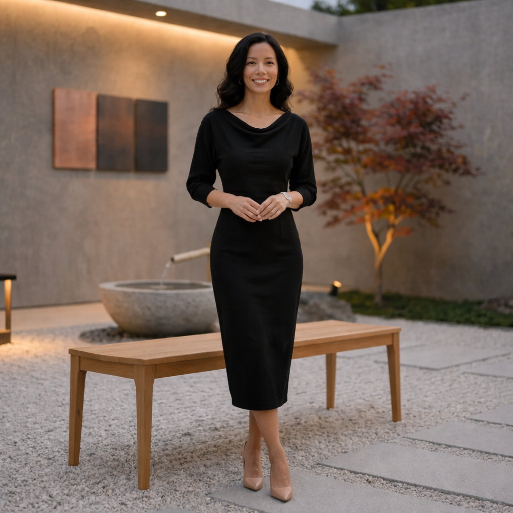Sophia - Elegant 3/4 Sleeve Midi Dress