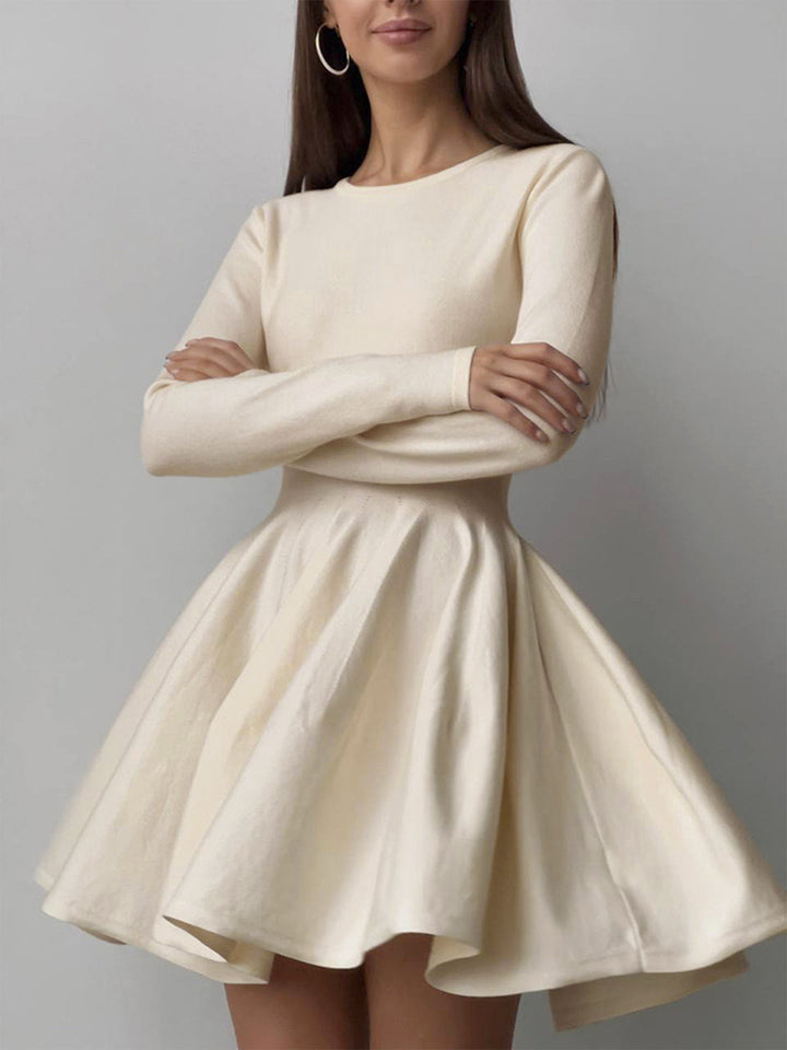 Lovie | Trendy Fit-and-Flare Dress - Structured Skirt, Round Neckline with Long Sleeves