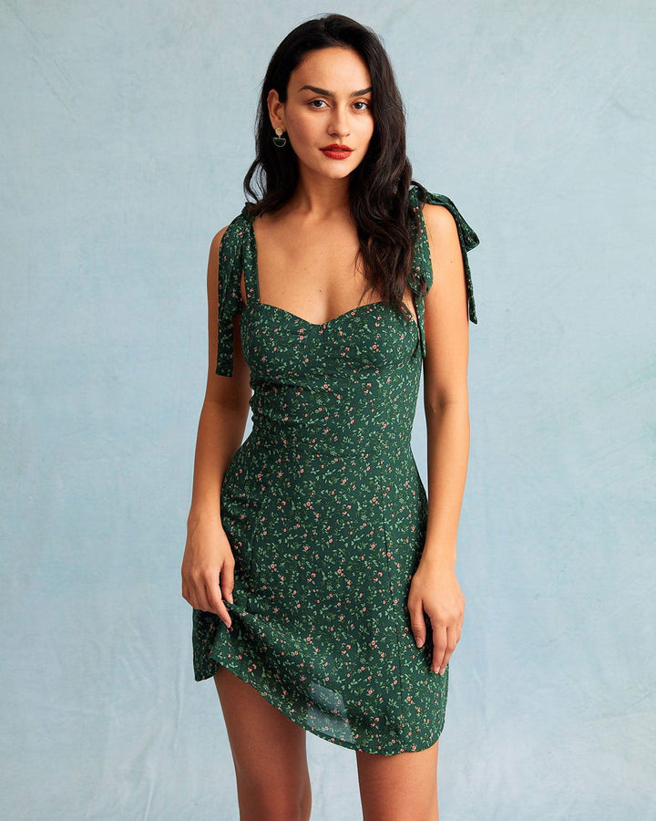 Amber | Green A-line Silhouette Mini Dress for Women - Flattering Design with Floral Print