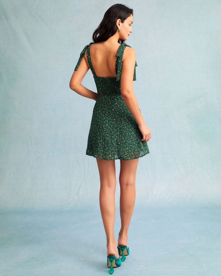 Amber | Green A-line Silhouette Mini Dress for Women - Flattering Design with Floral Print