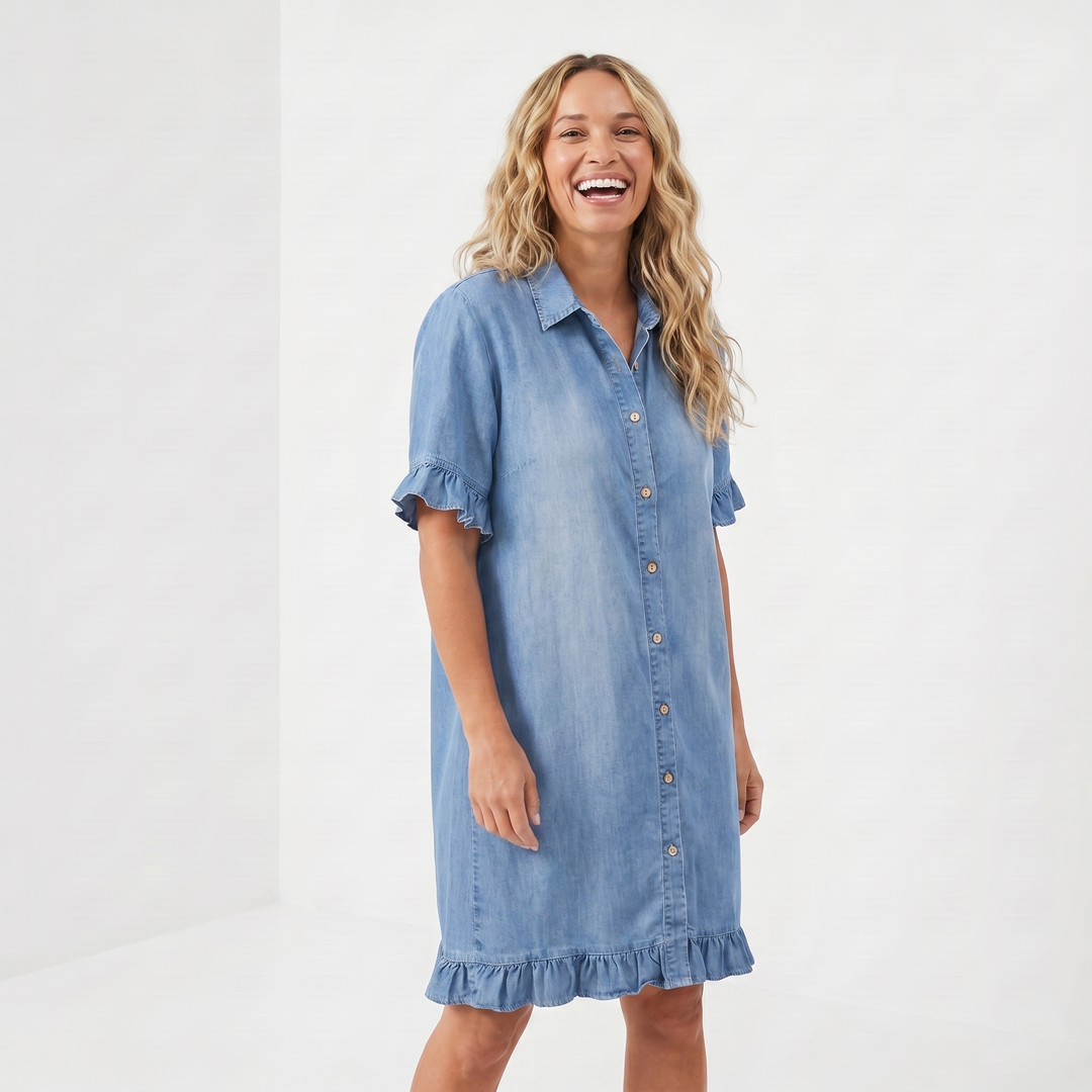 Maria | Comfortable Denim Dress with Flattering Pleats
