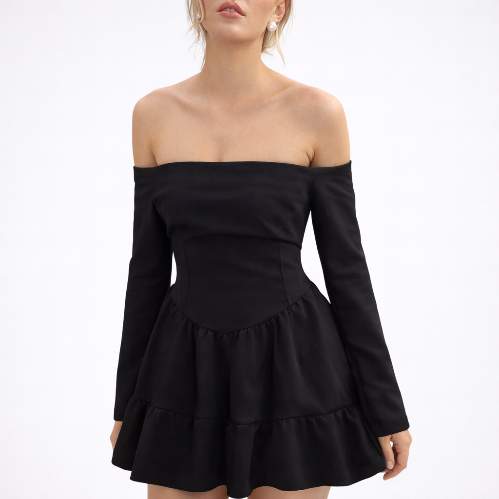 Hannie | Off-Shoulder Mini Dress - Woven Fabric, Elegant and Festive