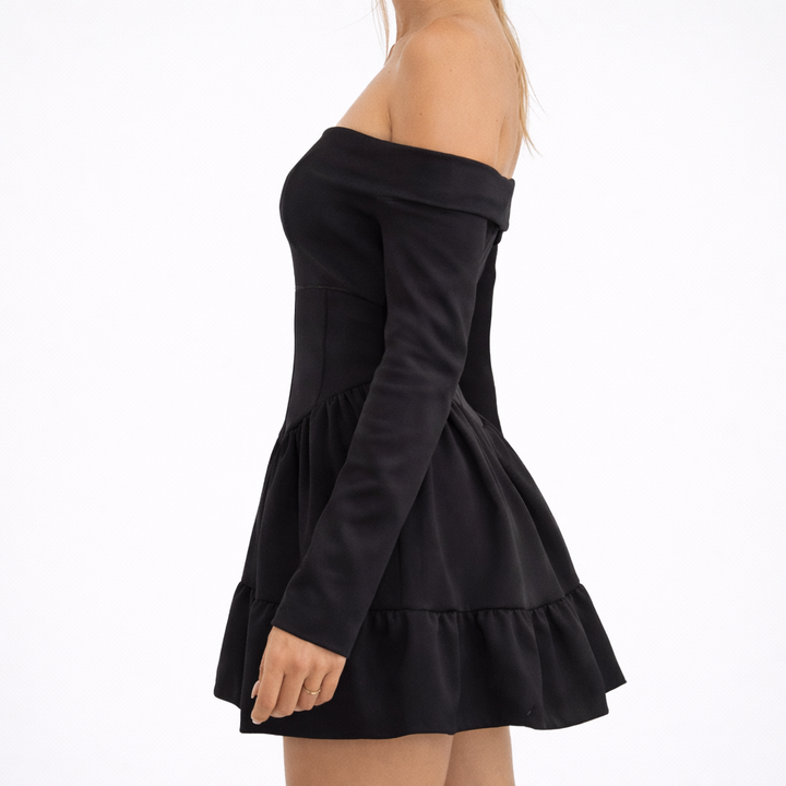 Hannie | Off-Shoulder Mini Dress - Woven Fabric, Elegant and Festive