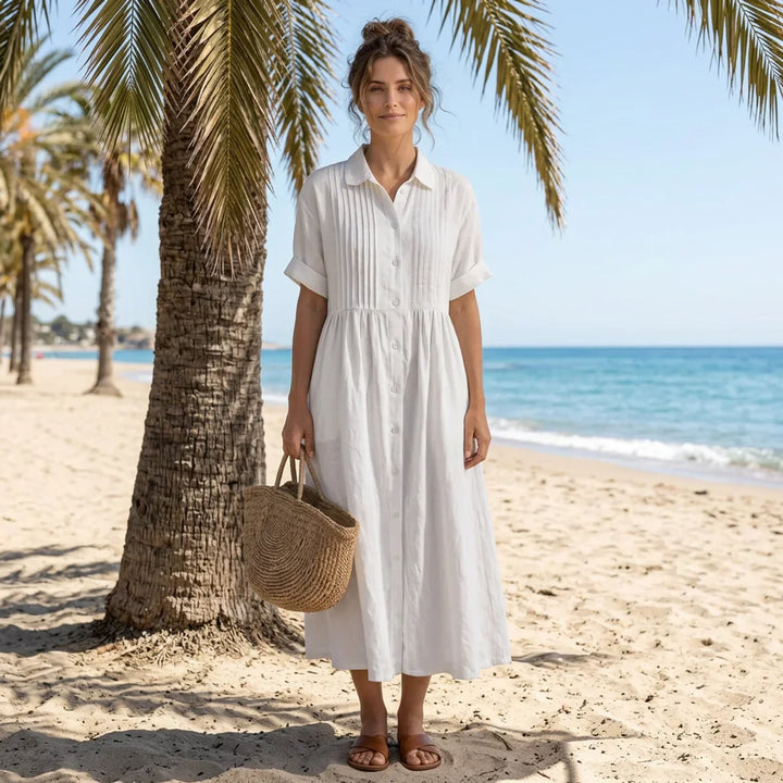 Adeline | Cotton Blend Button Shirt Dress