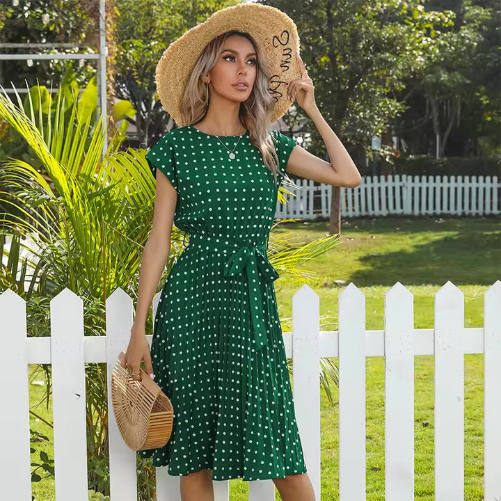 Avelina – Polka Dot Pleated Midi Dress