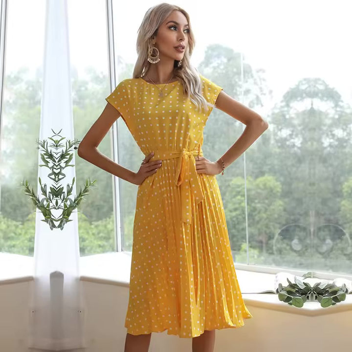 Avelina – Polka Dot Pleated Midi Dress