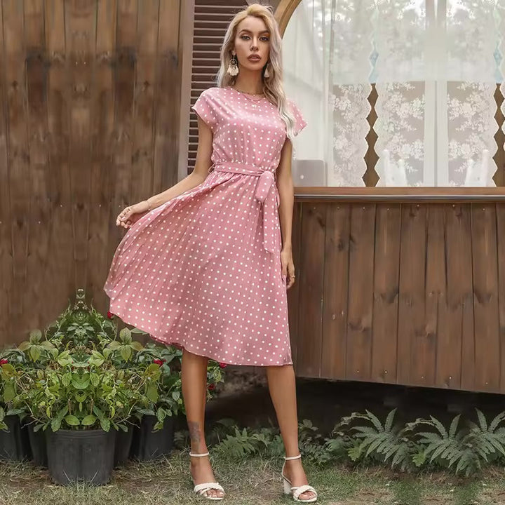 Avelina – Polka Dot Pleated Midi Dress