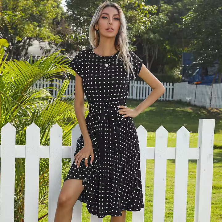 Avelina – Polka Dot Pleated Midi Dress