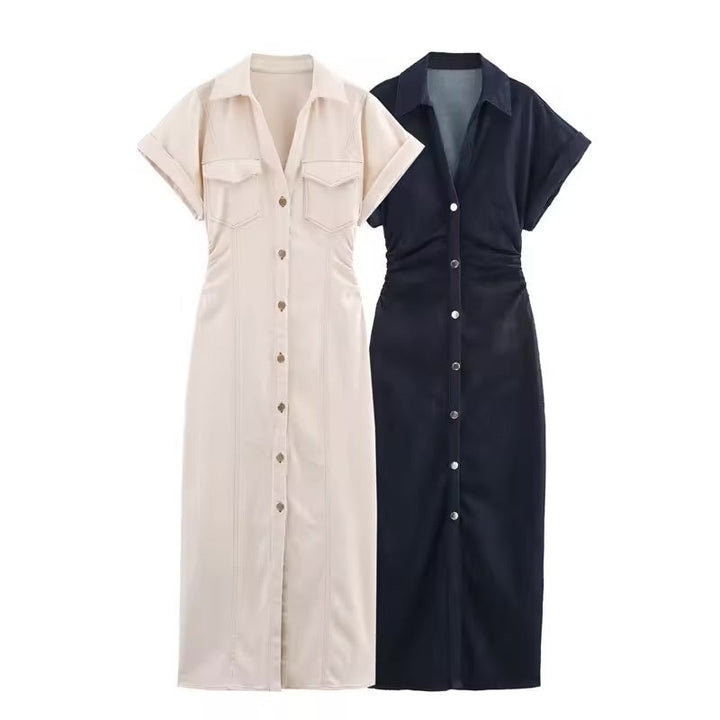 Chiara – Slim Fit V-Neck Denim Dress
