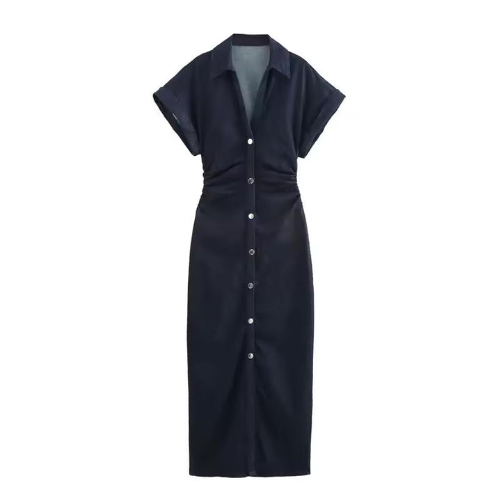 Chiara – Slim Fit V-Neck Denim Dress