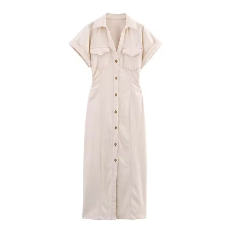 Chiara – Slim Fit V-Neck Denim Dress