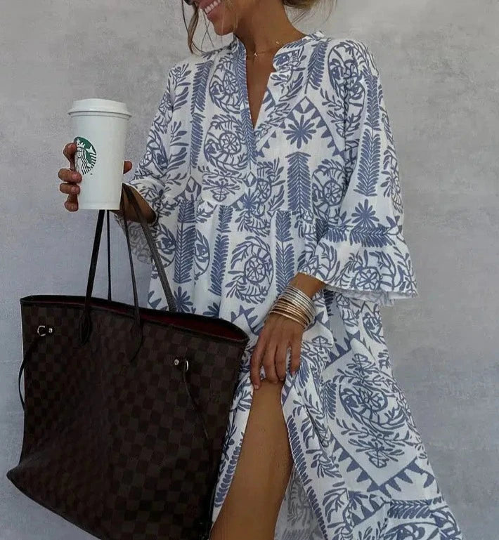 Maisie | Women's Boho Patterned Long Sleeve Midi Dress