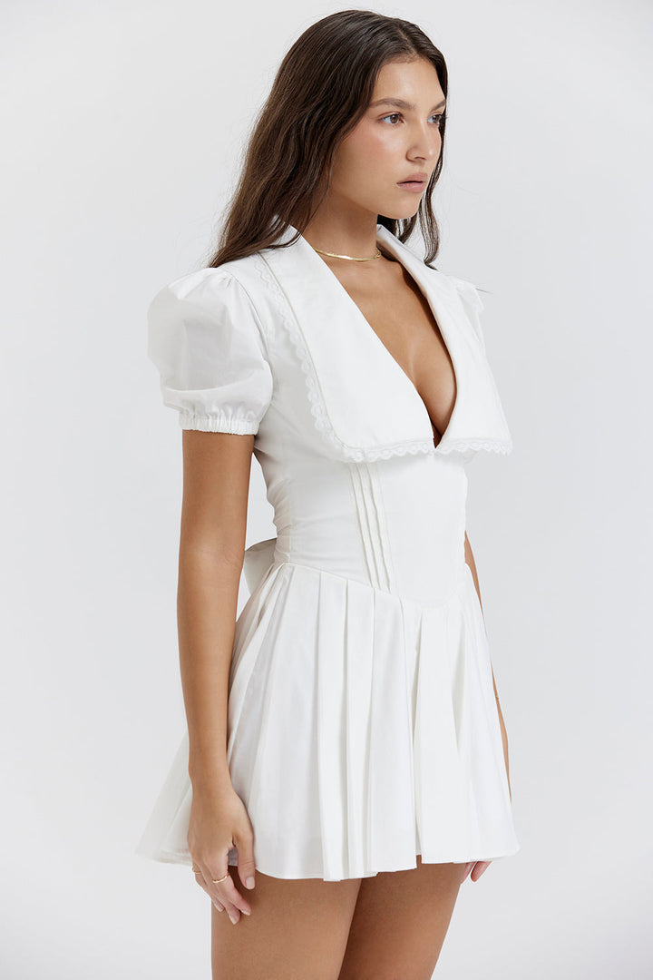 Aida | Classic Pleated Mini Dress – Elegant V-neck