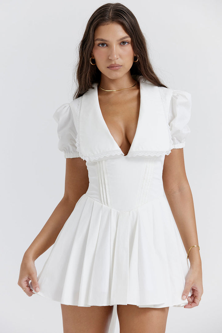 Aida | Classic Pleated Mini Dress – Elegant V-neck
