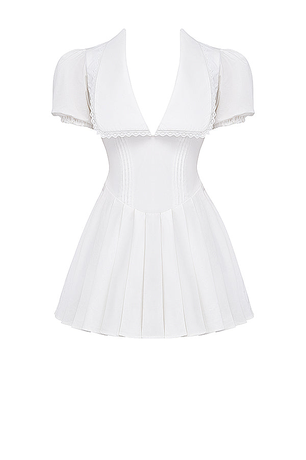 Aida | Classic Pleated Mini Dress – Elegant V-neck