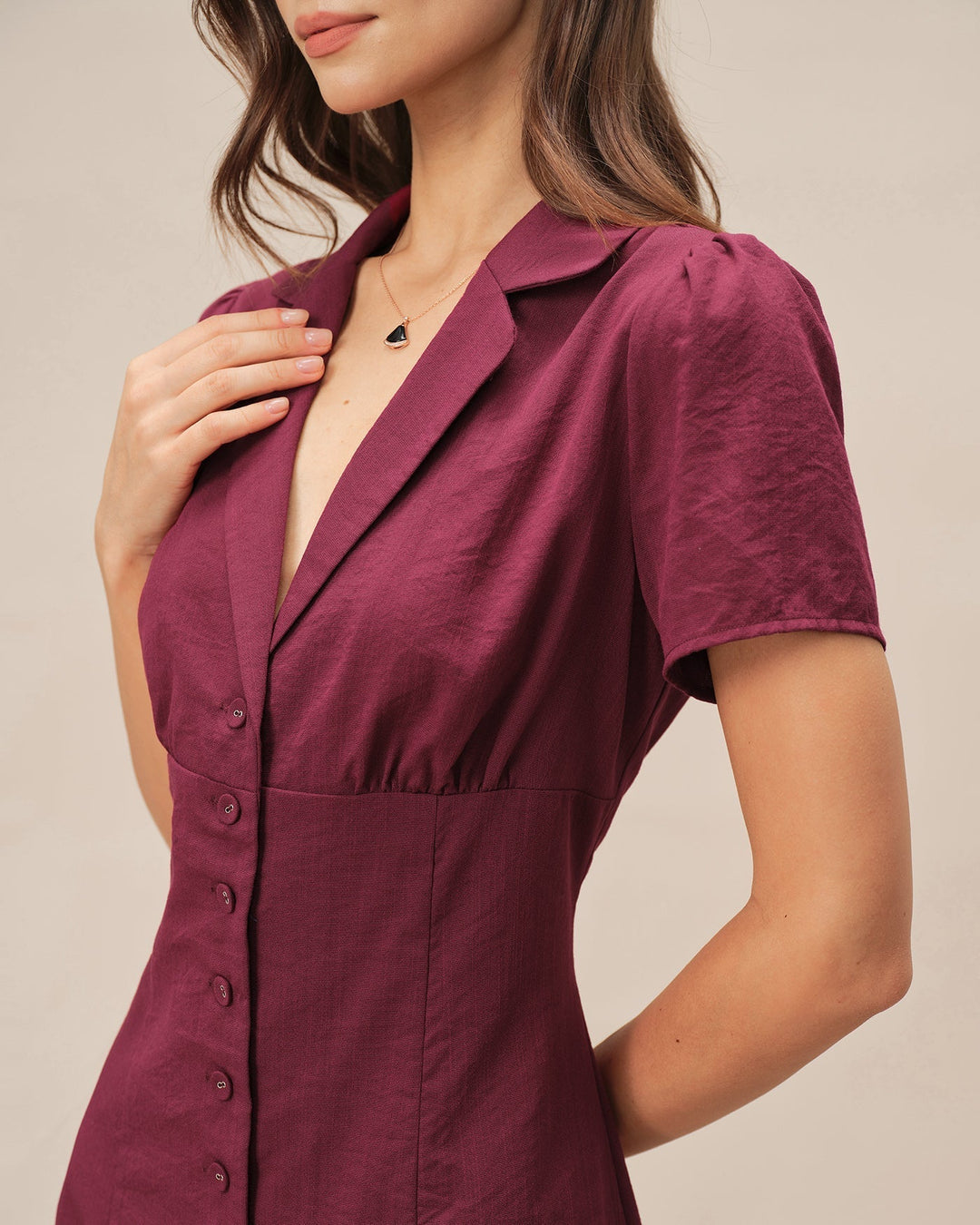 Rina | V-Neck Women's Mini Dress - Flattering A-Line with Buttons